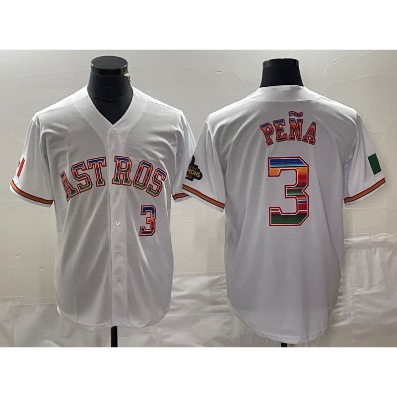 Houston Astros #3 Jeremy Pena Number White JEROMEN Rainbow World Serise Champions Patch Cool Base Stitched Jersey
