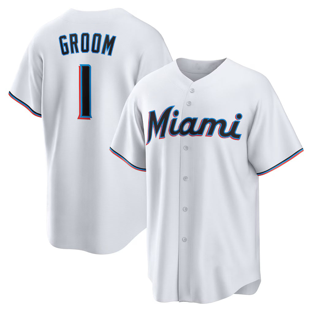 Miami Marlins #1 Groom White JEROMEN Home Replica Jersey