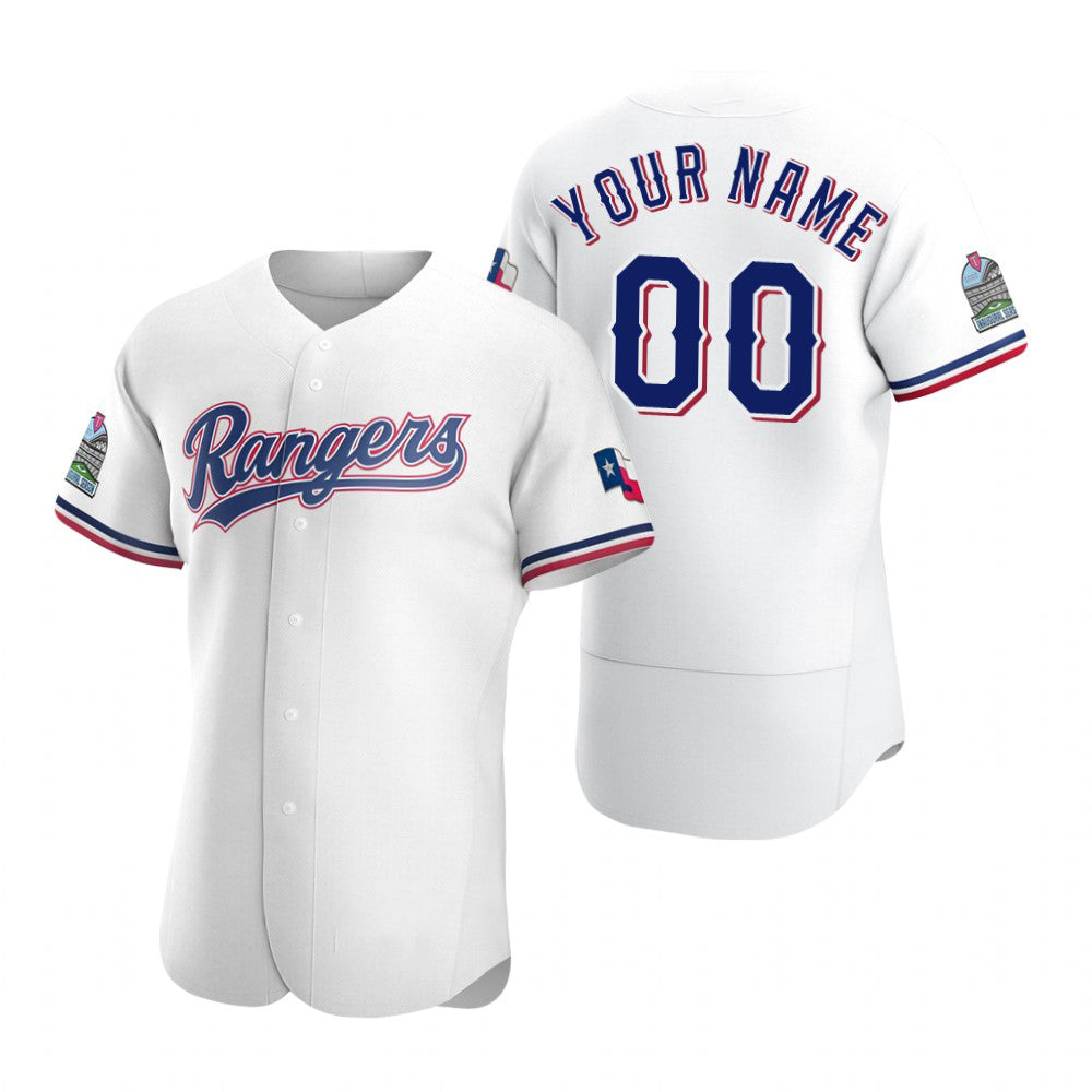 Custom Texas Rangers White JEROMEN Stitched Flex Base 2020 Home Jersey