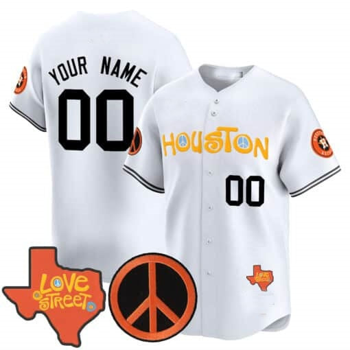 Custom Houston Astros Love Street & Peace Sign Patch Vapor Premier Limited Jersey V2 ¨CWhite JEROMEN