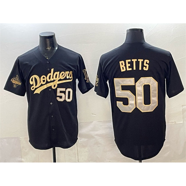Los Angeles Dodgers #50 Mookie Betts Black Gold JEROMEN 2025 World Series Champions Patch Limited Stitched Jersey