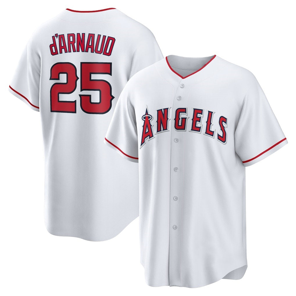 Los Angeles Angels #25 Travis d'Arnaud White JEROMEN Home Replica Jersey