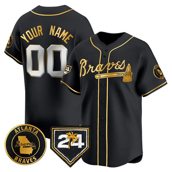 Custom Atlanta Braves Black Gold JEROMEN 2024 Spring Training Patch Limited Stitched Jersey