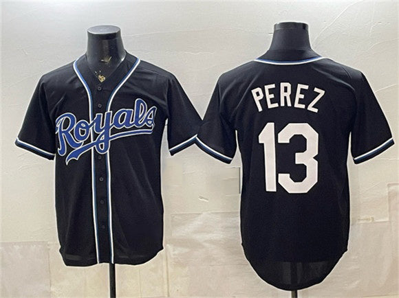 Kansas City Royals #13 Salvador Perez Black JEROMEN 2026 Fashion Replica Black Out Stitched Jersey