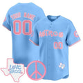 Custom Houston Astros Love Street & Peace Sign Patch Bubblegum Pink Vapor Premier Limited Jersey ¨C All Stitched Blue JEROMEN