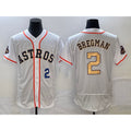 Houston Astros #2 Alex Bregman Number 2023 White Gold JEROMEN World Serise Champions Patch Flex Base Stitched Jersey 3