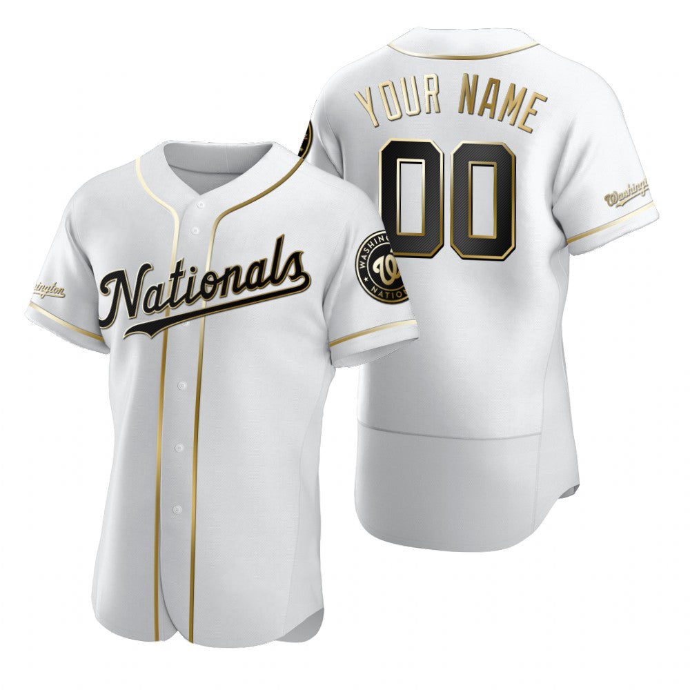 Custom Washington Nationals White JEROMEN Stitched Flex Base Golden Edition Jersey
