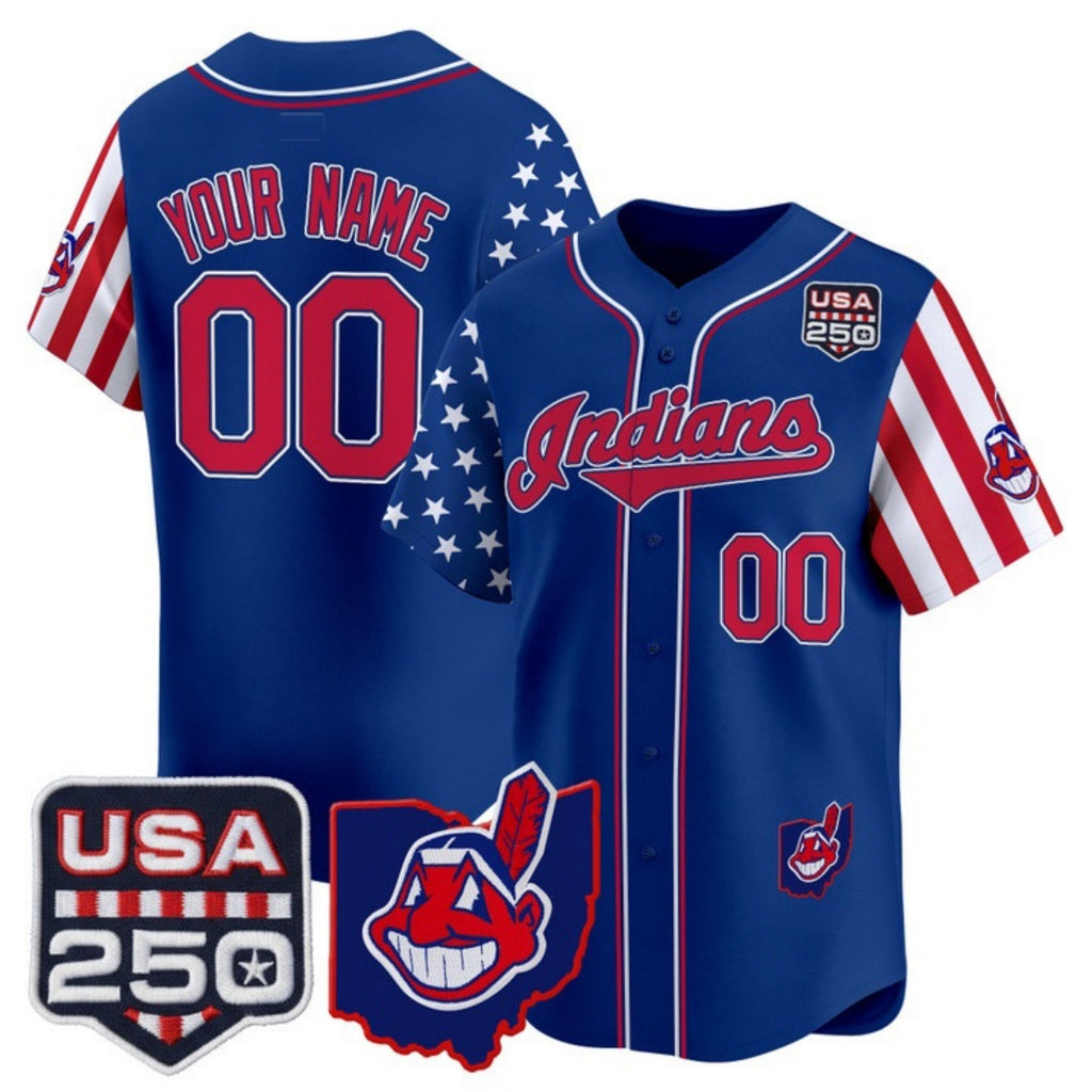 Custom Cleveland Indians Royal JEROMEN America 250 Edition Vapor Premier Limited Jersey - All Stitched