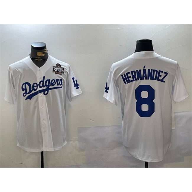 Los Angeles Dodgers #8 Enrique Hern¨¢ndez White JEROMEN 2024 World Series Cool Base Stitched Jersey
