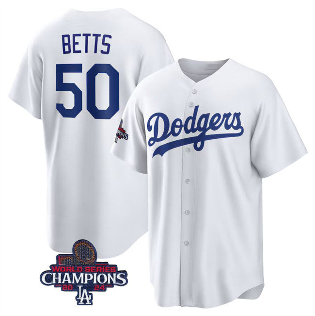 Los Angeles Dodgers #50 Mookie Betts White JEROMEN 2024 World Series Champions Cool Base Stitched Jersey