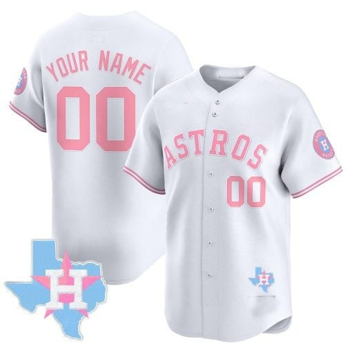 Custom Houston Astros White JEROMEN Bubblegum Pink Vapor Premier Limited Jersey ¨C All Stitched