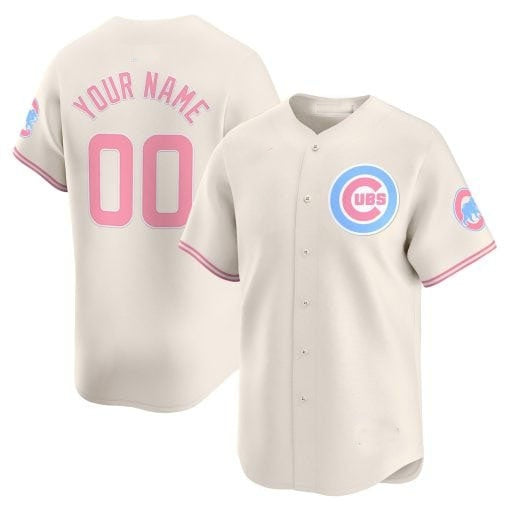 Custom Chicago Cubs Bubblegum Pink Vapor Premier Limited Jersey ¨C Cream JEROMEN