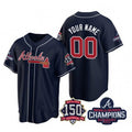Custom Atlanta Braves Navy JEROMEN Active Player 2021 World Series Chimpions With 150th Anniversary Cool Base Stitched Jersey