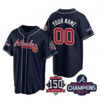 Custom Atlanta Braves Navy JEROMEN Active Player 2021 World Series Chimpions With 150th Anniversary Cool Base Stitched Jersey