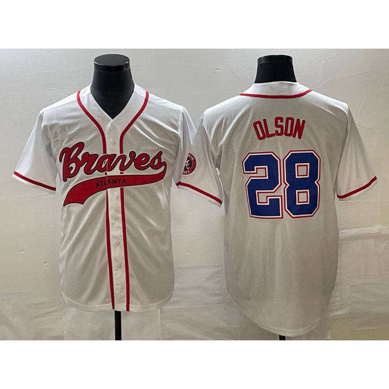 Atlanta Braves #28 Matt Olson White JEROMEN Cool Base With Patch Stitched Jersey 2