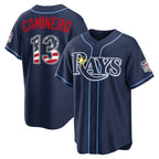 Tampa Bay Rays #13 Junior Caminero USA 250 Fourth of July Road Stadium Jersey - Navy JEROMEN