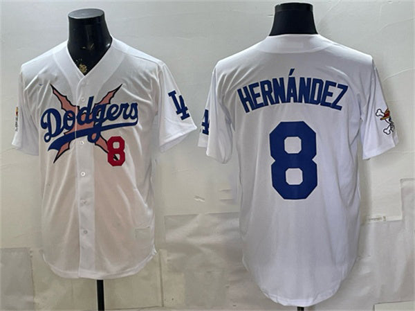 Los Angeles Dodgers x One Piece #8 Enrique Hernandez White JEROMEN Vapor Premier Limited Stitched Jersey