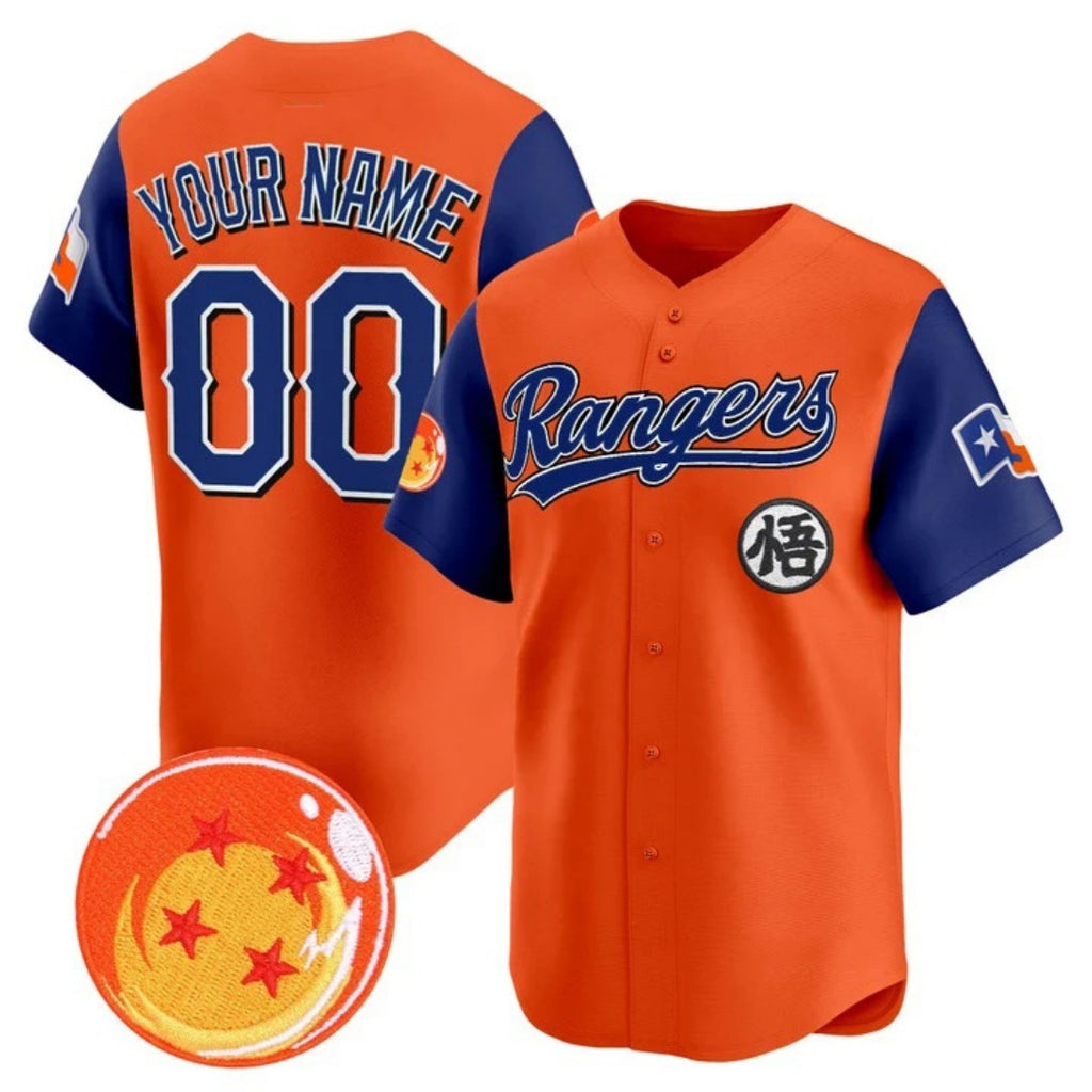 Custom Texas Rangers x Dragon Ball Royal Orange JEROMEN Vapor Premier Limited Jersey - All Stitched