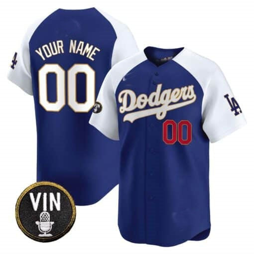 Custom Los Angeles Dodgers Vin Scully Patch Gold Trim Vapor Premier Limited Jersey ¨C Royal White JEROMEN