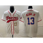 Atlanta Braves #13 JEROMENld Acuna Jr Number White JEROMEN Cool Base With Patch Stitched Jersey