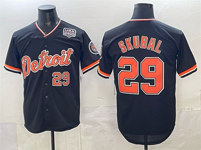 Detroit Tigers #29 Tarik Skubal Navy JEROMEN 2026 Alternate USA 250' Patch Vapor Premier Limited Stitched Jersey