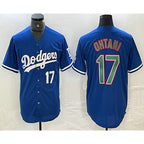 Los Angeles Dodgers #17 Shohei Ohtani Number Blue Green JEROMEN Stitched Cool Base Jerseys