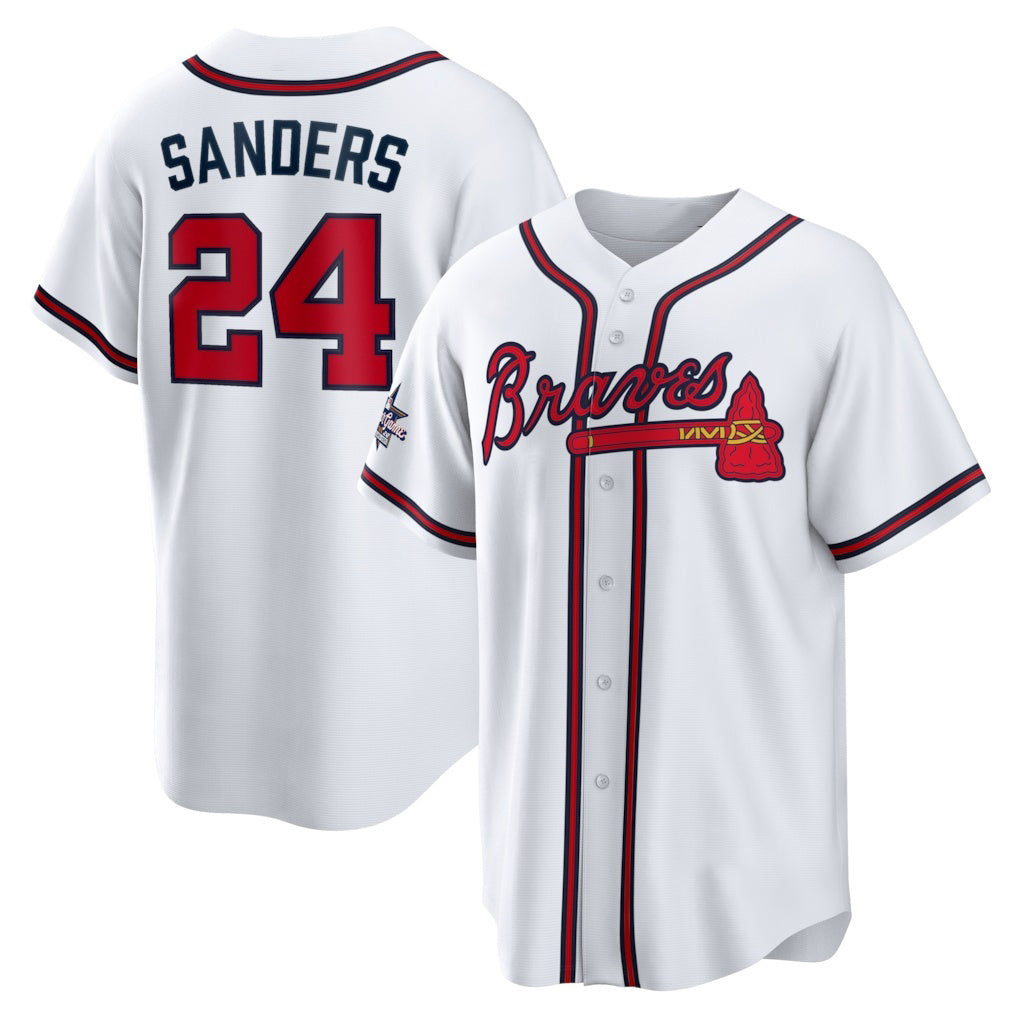 Atlanta Braves #24 Deion Sanders White JEROMEN Home Retired Player Replica Jersey
