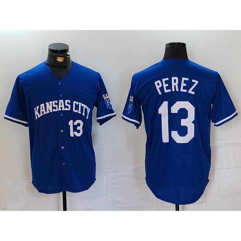 Kansas City Royals #13 Salvador Perez Number Royal JEROMEN Cool Base Stitched Jersey