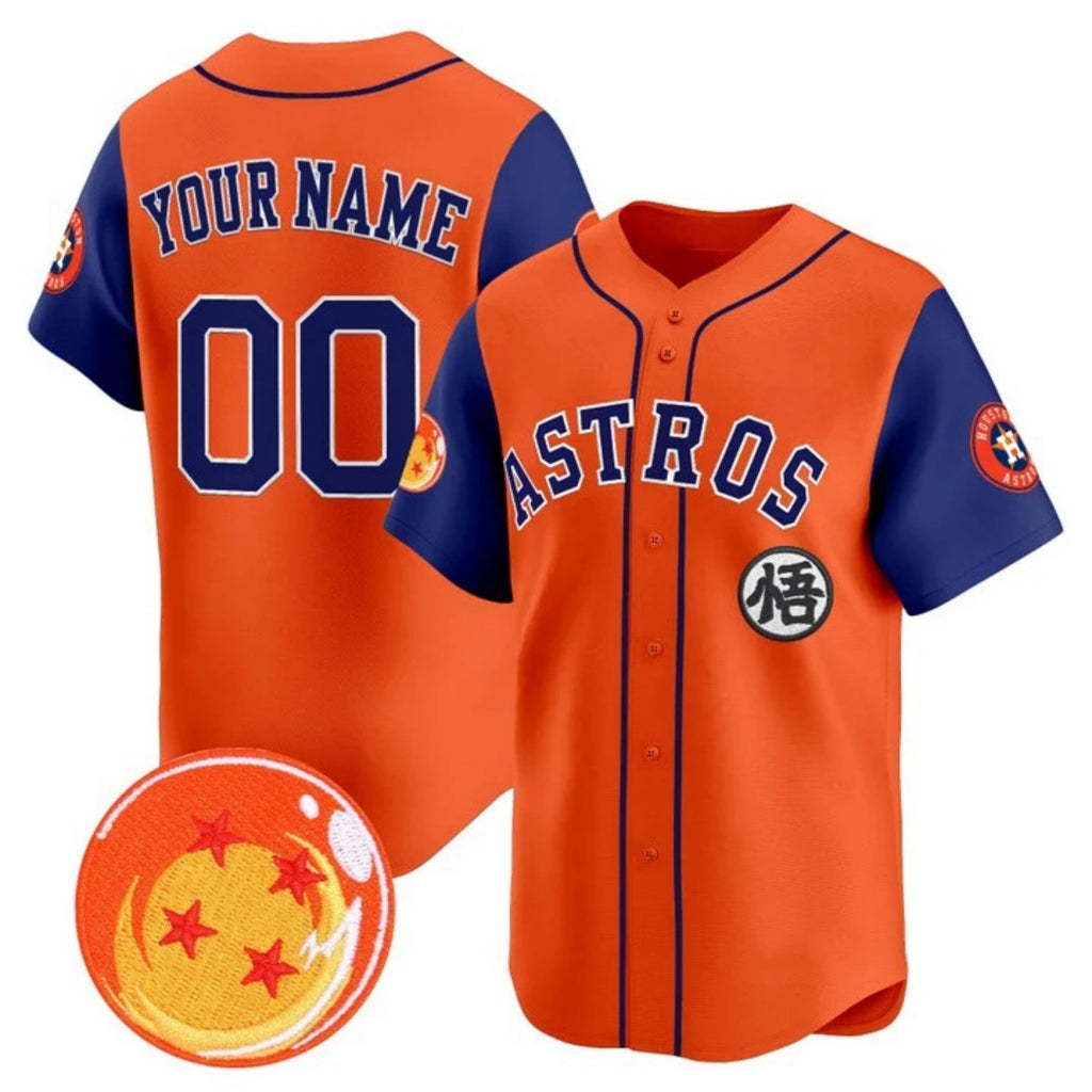 Custom Houston Astros x Dragon Ball Royal Orange JEROMEN Vapor Premier Limited Jersey - All Stitched