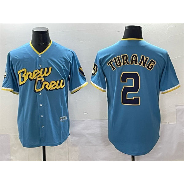 Milwaukee Brewers #2 Brice Turang Powder Blue JEROMEN City Connect Cool Base Stitched Jersey