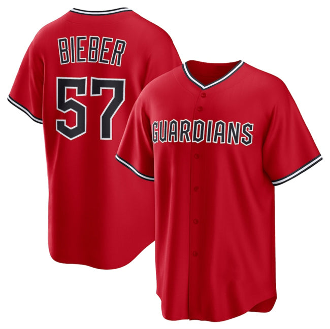Cleveland Guardians #57 Shane Bieber Red JEROMEN Cool Base Stitched Jersey