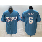 Texas Rangers #6 Josh Jung Light Blue JEROMEN Team Logo Cool Base Jersey