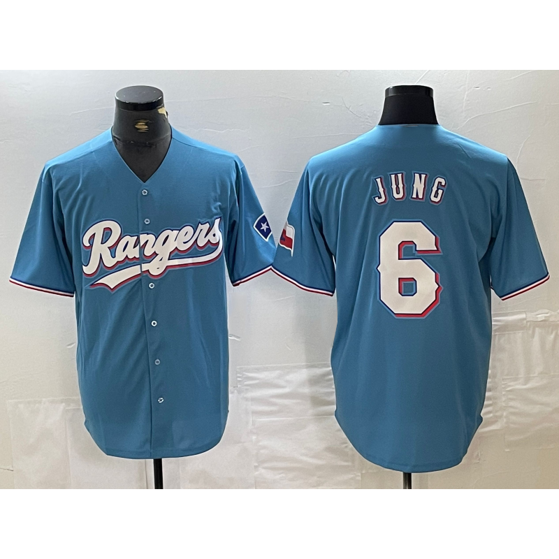 Texas Rangers #6 Josh Jung Light Blue JEROMEN Team Logo Cool Base Jersey