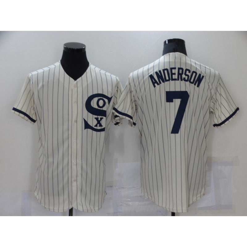 Chicago White Sox #7 Tim Anderson 2021 Cream JEROMEN Navy Field of Dreams Name Flex Base Stitched Jersey