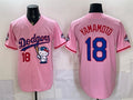 Los Angeles Dodgers #18 Yoshinobu Yamamoto Pink JEROMEN Hello Kitty Night 2025 World Series Champions Patch Stitched Jersey