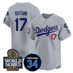 Los Angeles Dodgers #17 Shohei Ohtani Grey JEROMEN 2024 World Series With Fernando Memorial Patch Limited Stitched Jersey