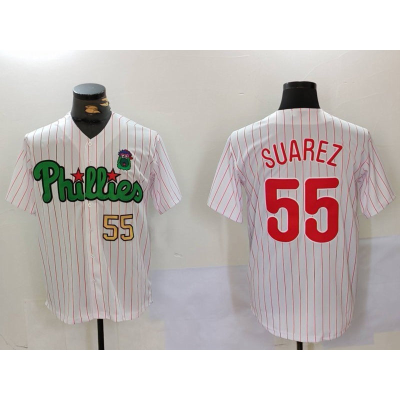 Philadelphia Phillies #55 Ranger Su¨¢rez White Green JEROMEN Cool Base Stitched Jerseys