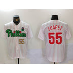 Philadelphia Phillies #55 Ranger Su¨¢rez White Green JEROMEN Cool Base Stitched Jerseys