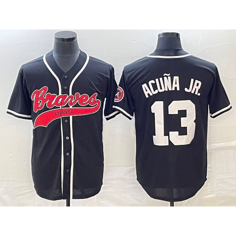 Atlanta Braves #13 JEROMENld Acuna Jr Black JEROMEN Cool Base Stitched Jersey 2