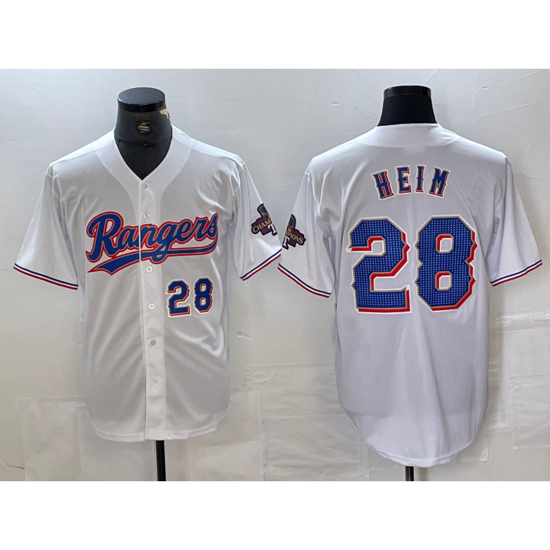 Texas Rangers #28 Jonah Heim Number White JEROMEN 2023 World Series Champions Cool Base Jerseys