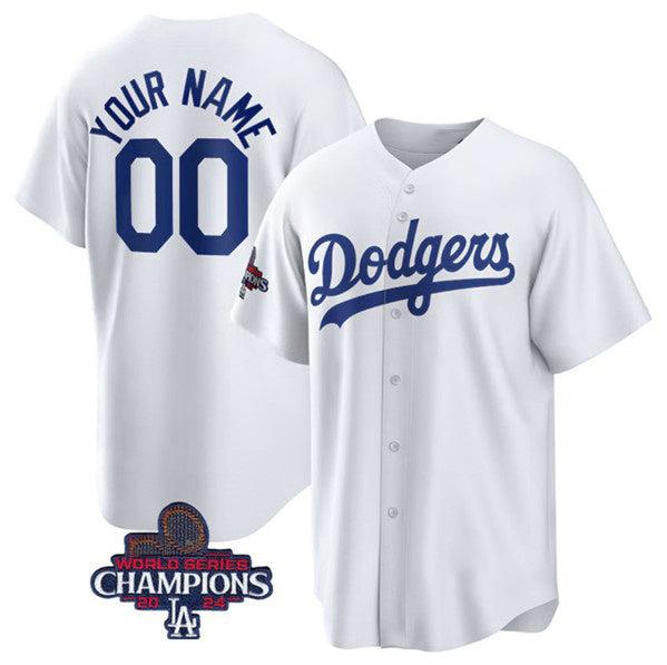 Custom Los Angeles Dodgers ACTIVE PLAYER White JEROMEN 2024 World Series Champions Cool Base Stitched Jersey