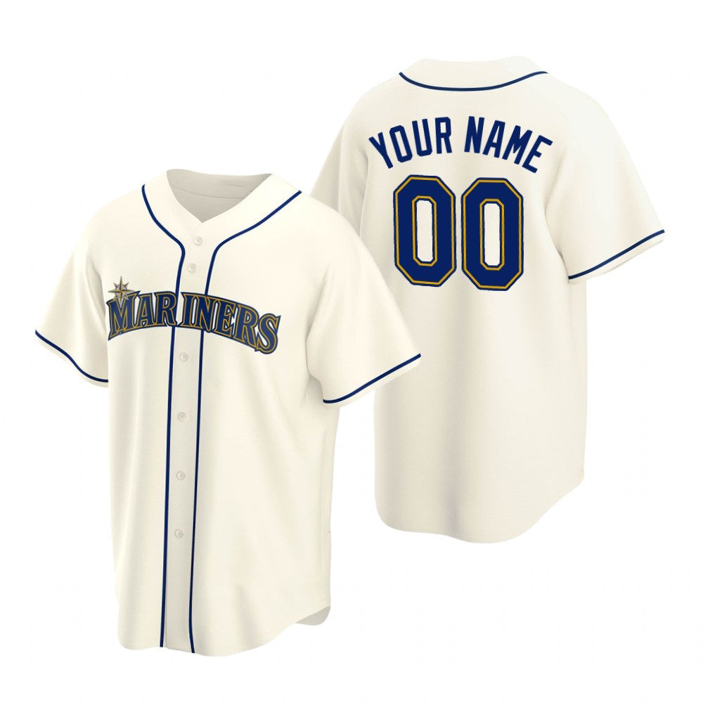Custom Seattle Mariners Cream JEROMEN Stitched Cool Base Jersey