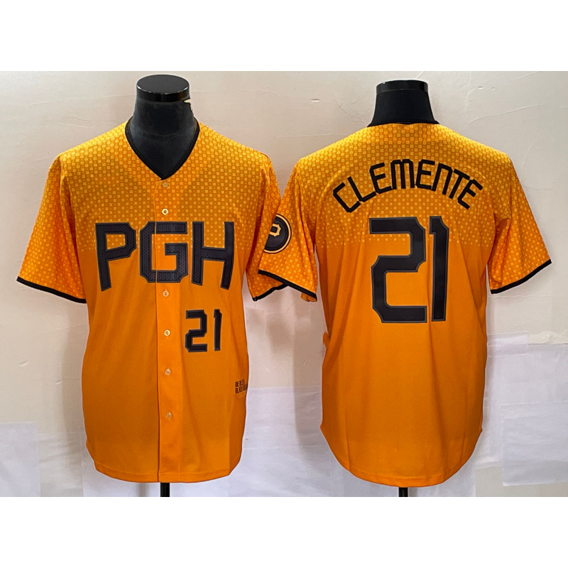 Pittsburgh Pirates #21 Roberto Clemente Number Gold JEROMEN 2023 City Connect Stitched Jersey 2