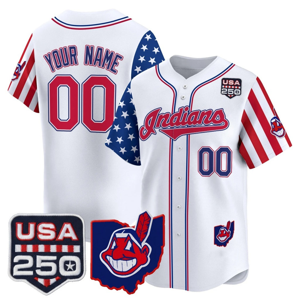 Custom Cleveland Indians White JEROMEN America 250 Edition Vapor Premier Limited Jersey - All Stitched