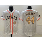 Houston Astros #44 Yordan Alvarez Number 2023 White Gold JEROMEN World Serise Champions Patch Flex Base Stitched Jersey 2