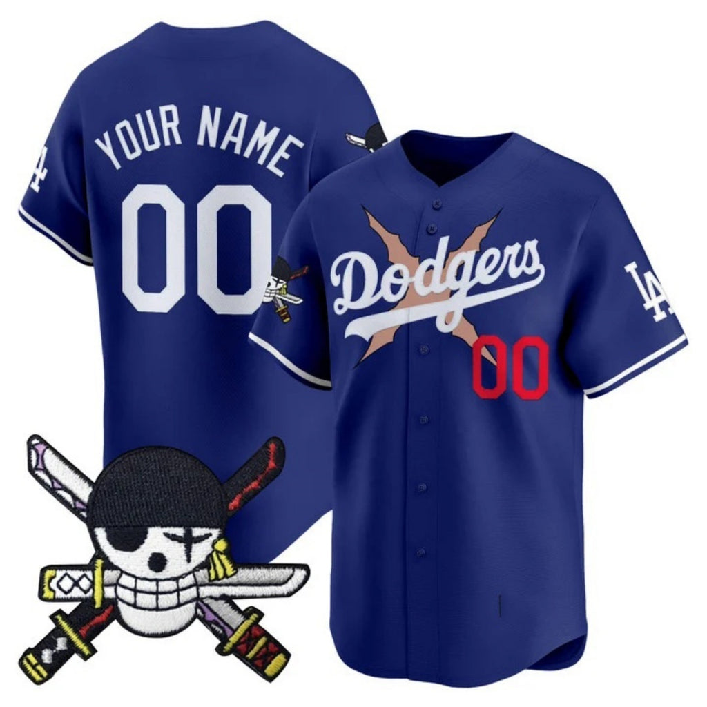 Custom Los Angeles Dodgers x One Piece Royal JEROMEN Zoro Patch Vapor Premier Limited Jersey - Stitched