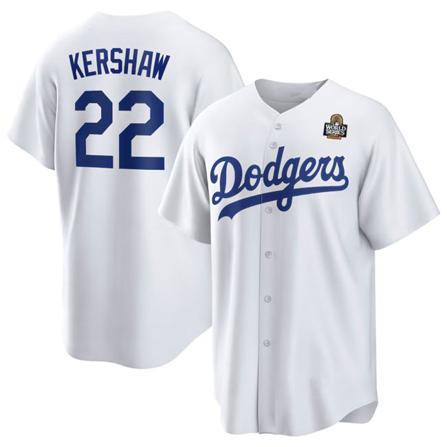 Los Angeles Dodgers #22 Clayton Kershaw White JEROMEN 2024 World Series Cool Base Stitched Jersey