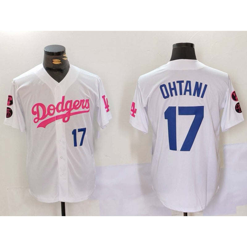 Los Angeles Dodgers #17 Shohei Ohtani White Pink JEROMEN Vin & Kobe Patch Stitched Jersey1