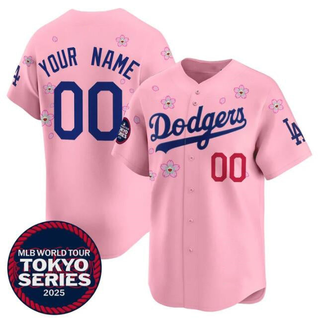 Custom Los Angeles Dodgers Active Player Pink JEROMEN 2025 Tokyo Series Limited Stitched Jersey