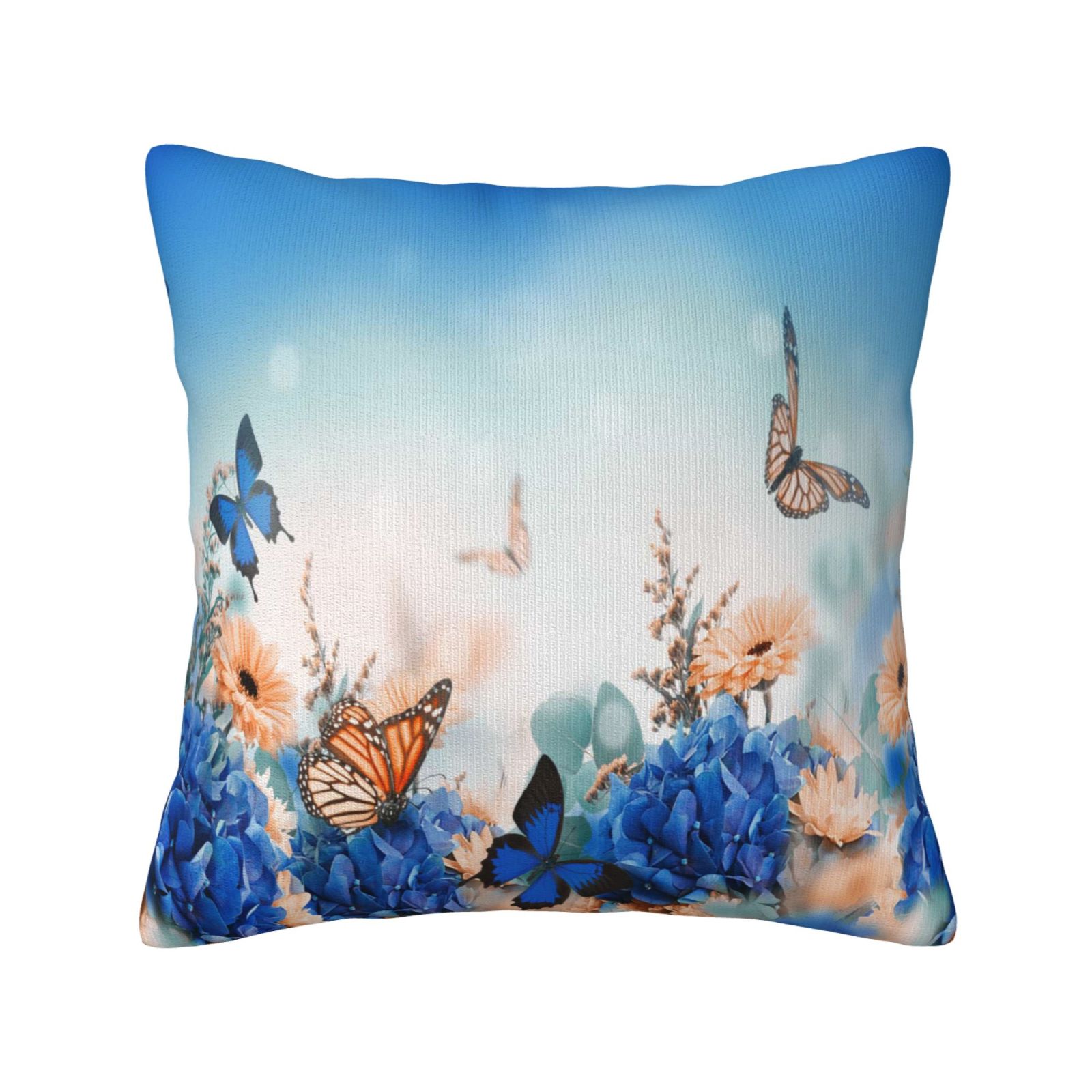 Keyword3 Yellow And Blue FloralColorful Butterflies Flower Pillow 18x18in - Main Image